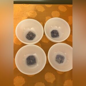 Set 4 Vintage FIRE KING Currier & Ives CHILDREN ON FENCE BOWLS Farmhouse 5 x 2.5